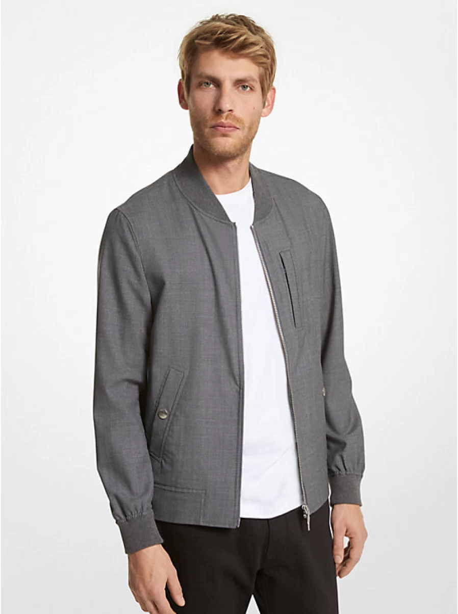Michael Kors Men's Stretch Wool Bomber Jacket – Classic Slim Fit Aviator Coat