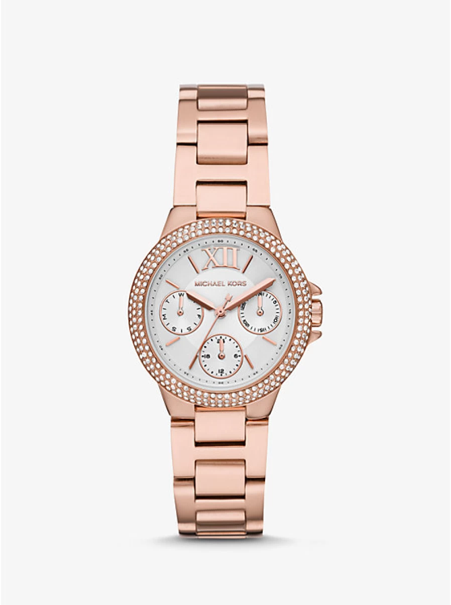 Michael Kors Women's Camille Miniature Rose Gold-Tone Watch with Paving Stone Accents