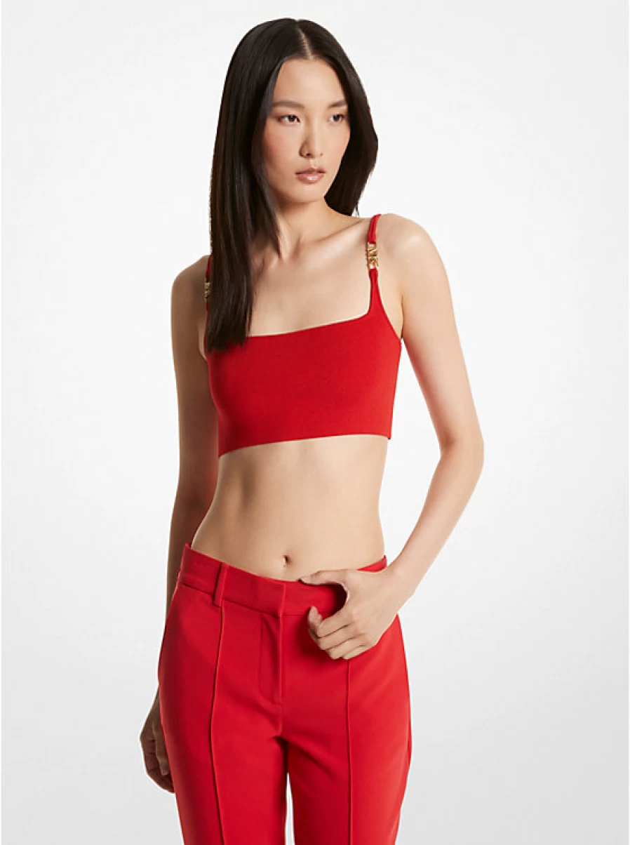 Michael Kors Women's Short Ribbed Stretch Knit Tank Top - Slim Fit Sleeveless Casual Shirt