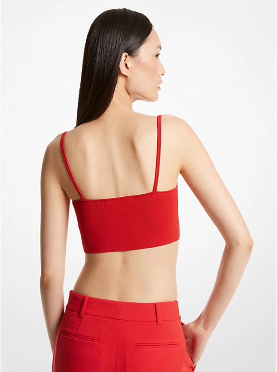 Michael Kors Women's Short Ribbed Stretch Knit Tank Top - Slim Fit Sleeveless Casual Shirt