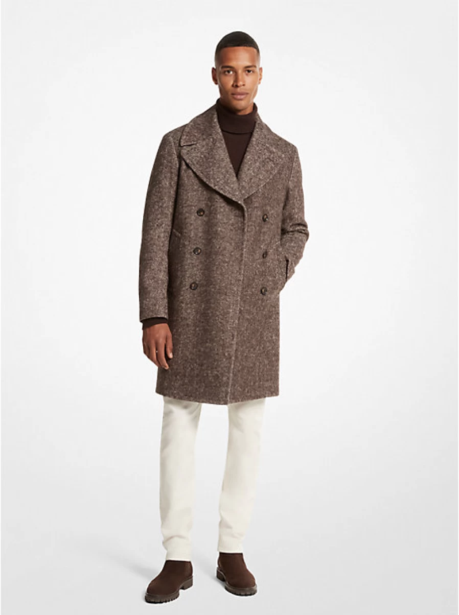 Michael Kors Men's Wool Blend Herringbone Pea Coat for Winter