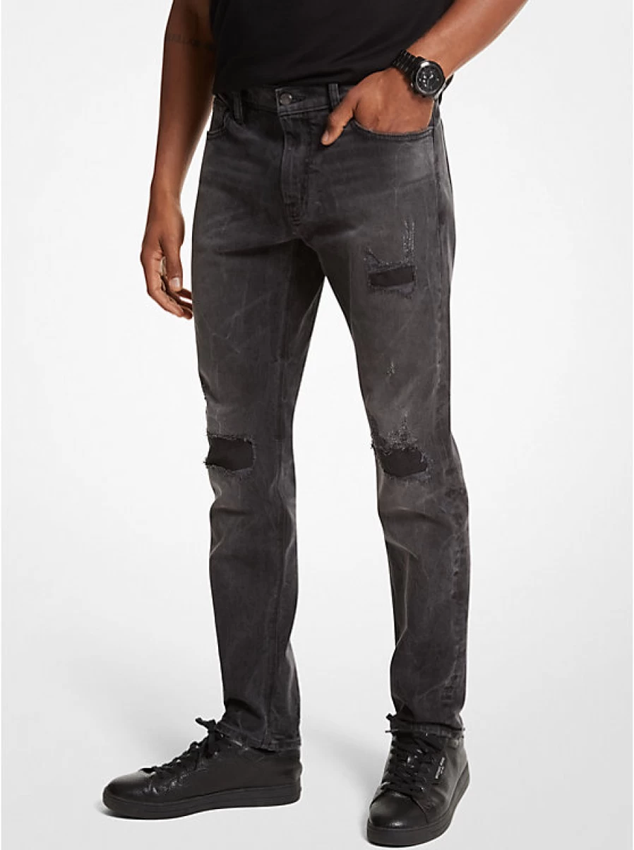 Michael Kors Men's Distressed Stretch Denim Jeans with Worn Effect