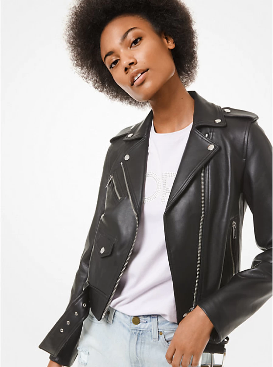 Michael Kors Women's Genuine Leather Motorcycle Jacket for Stylish Riding