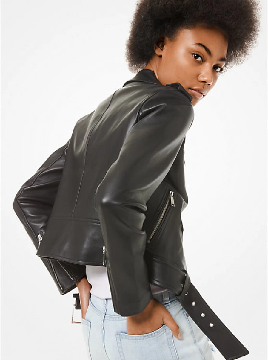 Michael Kors Women's Genuine Leather Motorcycle Jacket for Stylish Riding