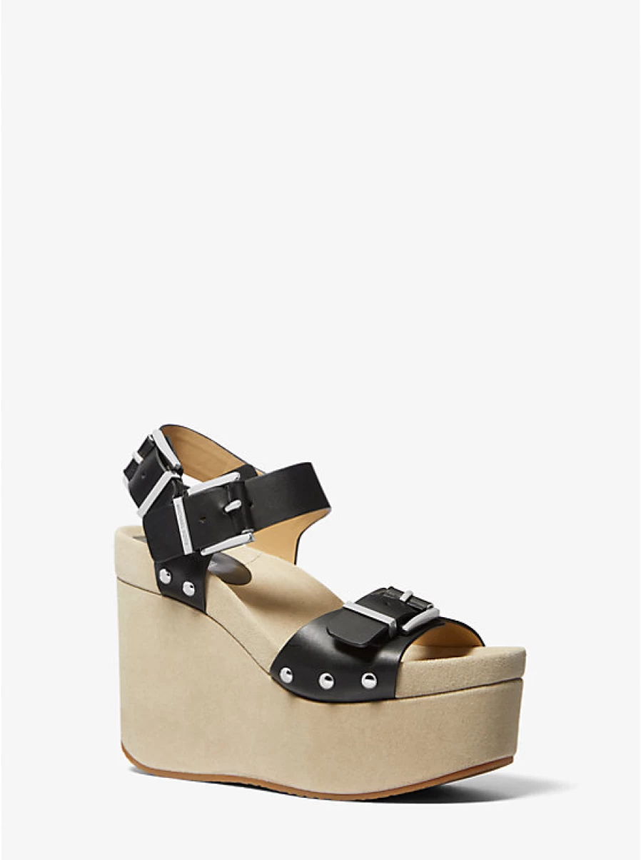 Michael Kors Women's Colby Leather Wedge Sandals with Heel