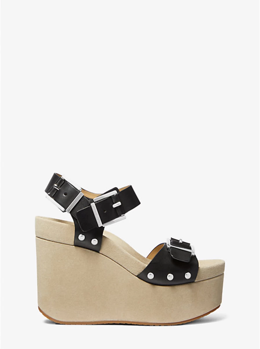 Michael Kors Women's Colby Leather Wedge Sandals with Heel