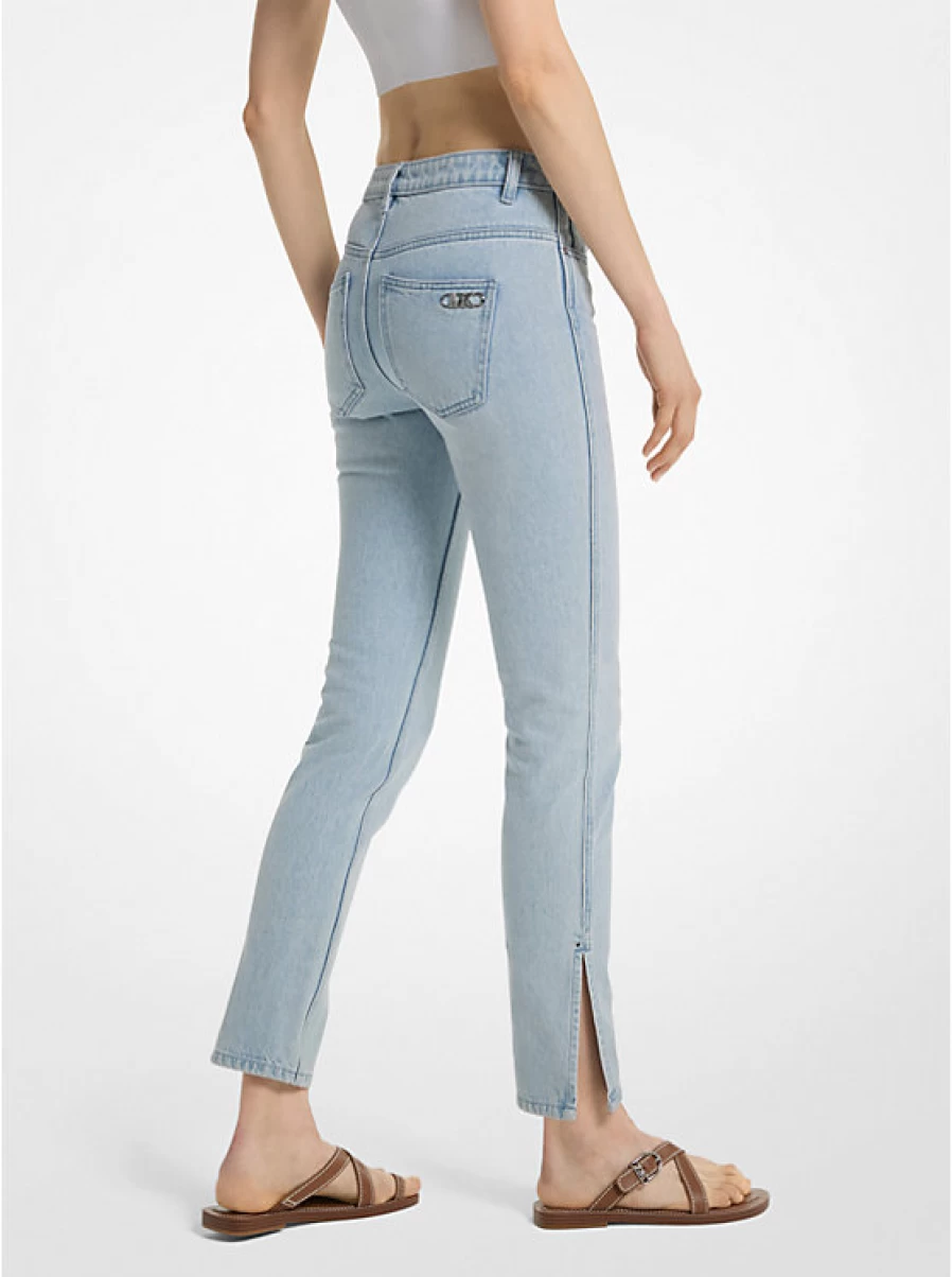 Michael Kors Women's Low Rise Denim Jeans with Raw Hem and Distressed Details