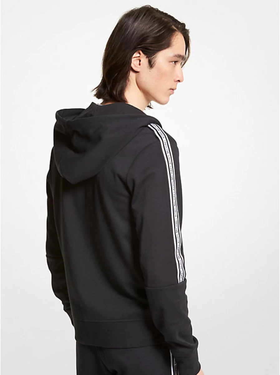 Michael Kors Men's Cotton Blend Hooded Sweater with Tape Logo & Front Zipper