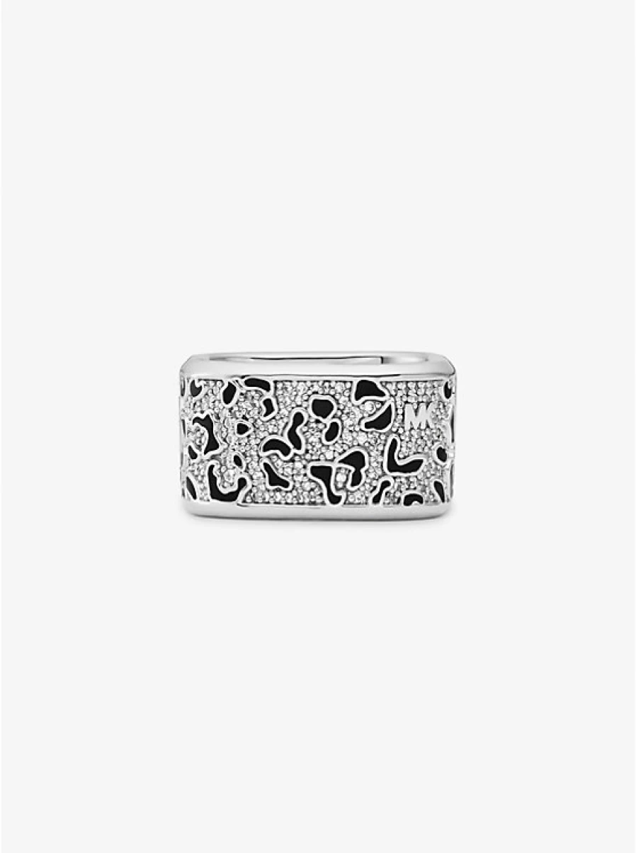 Michael Kors Women's Brass Ring with Precious Metal Accents and Enamel Leopard Pattern Design