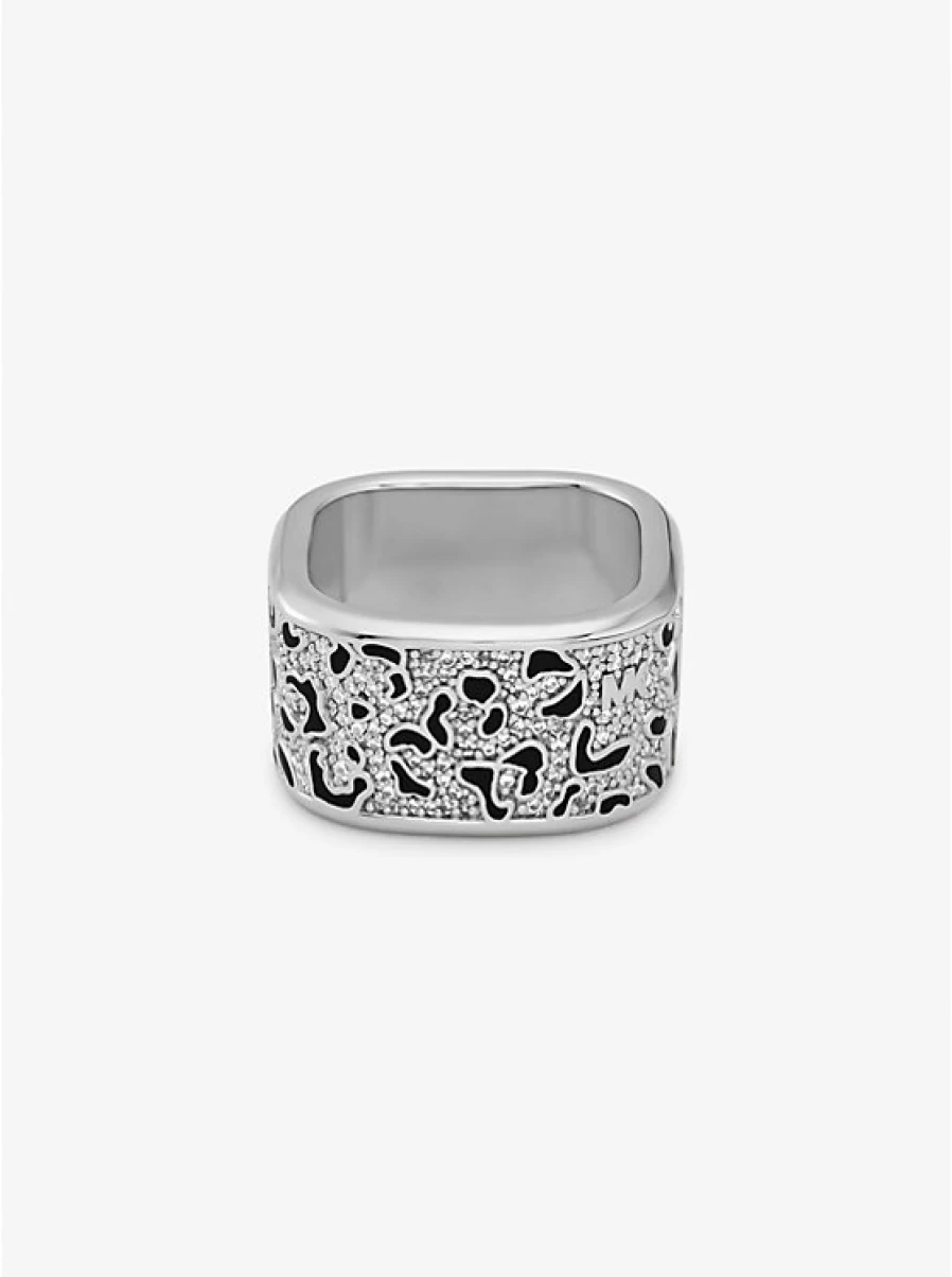 Michael Kors Women's Brass Ring with Precious Metal Accents and Enamel Leopard Pattern Design