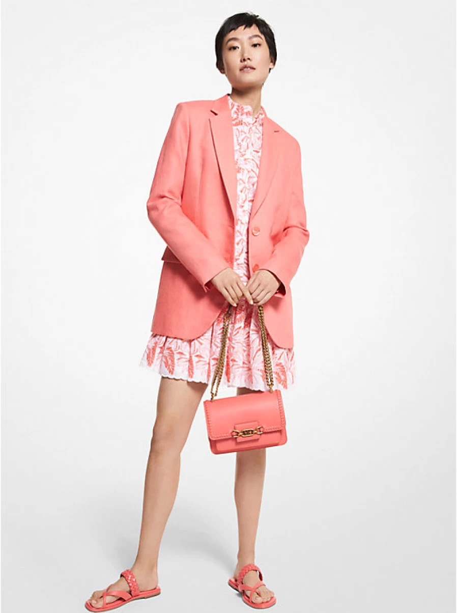 Michael Kors Women's Washed Linen Blazer - Lightweight Relaxed Fit Summer Jacket