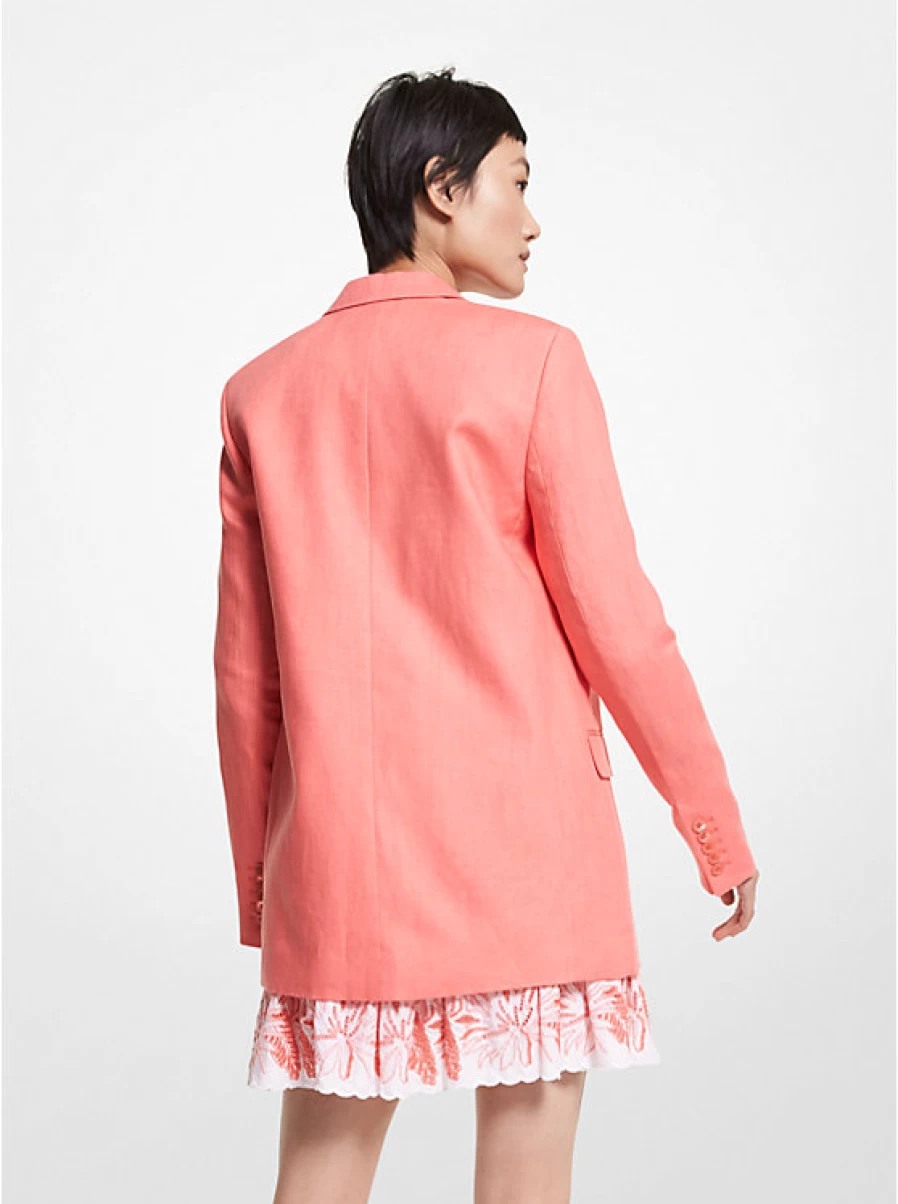 Michael Kors Women's Washed Linen Blazer - Lightweight Relaxed Fit Summer Jacket