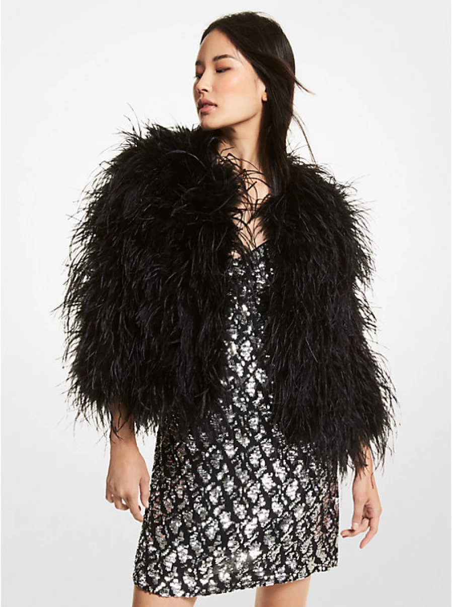 Michael Kors Women's Bolero Feathers Jacket - Elegant Feather-Trimmed Shrug for Evening Wear