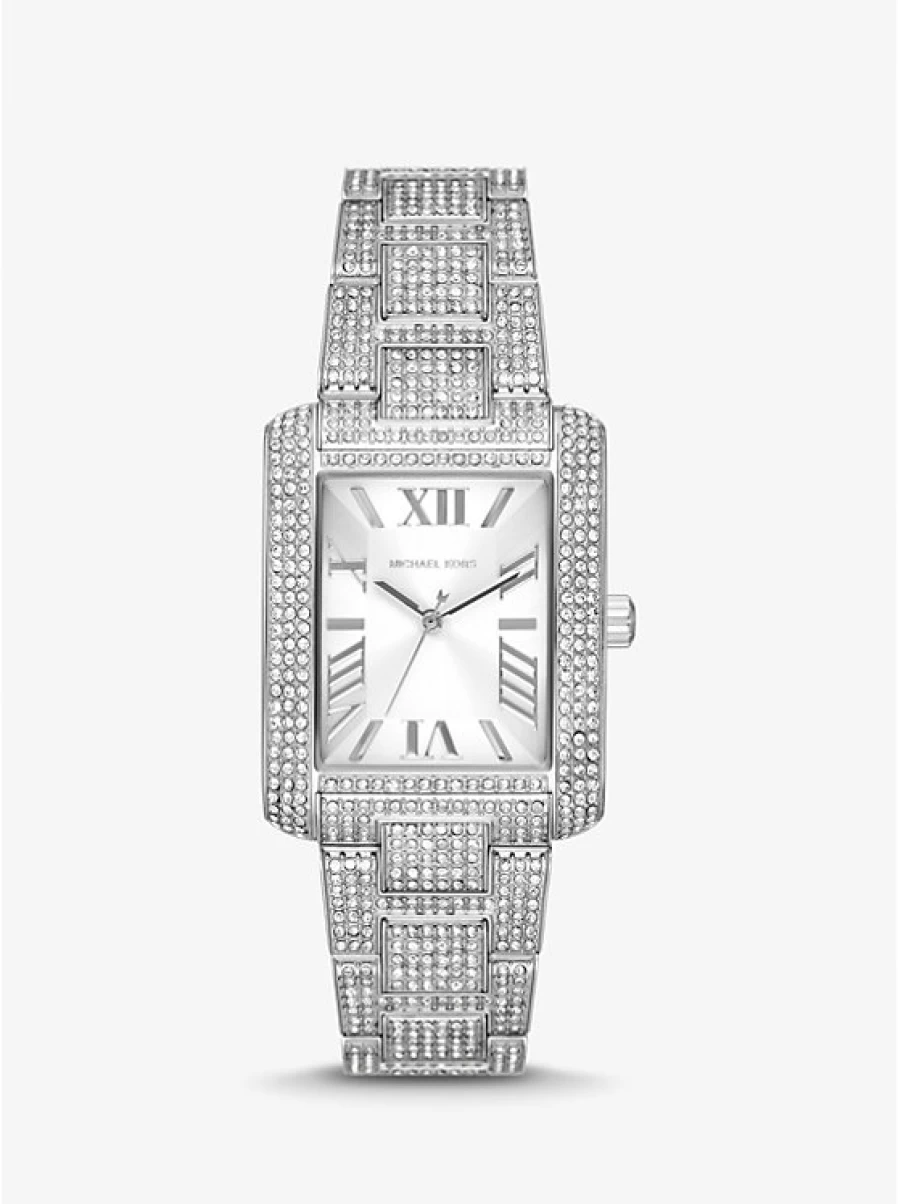 Michael Kors Women's Emery Oversized Silver Watch with Paved Dial Stones