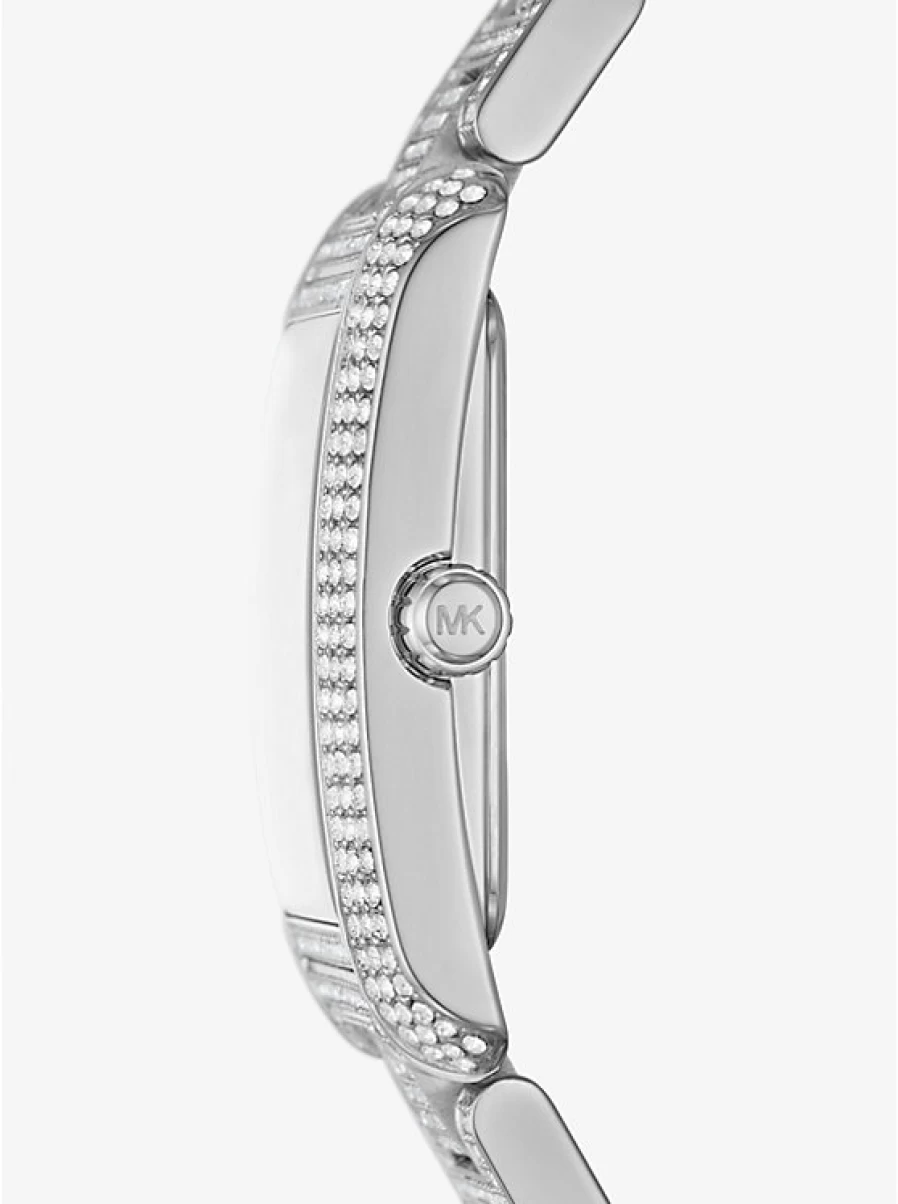 Michael Kors Women's Emery Oversized Silver Watch with Paved Dial Stones