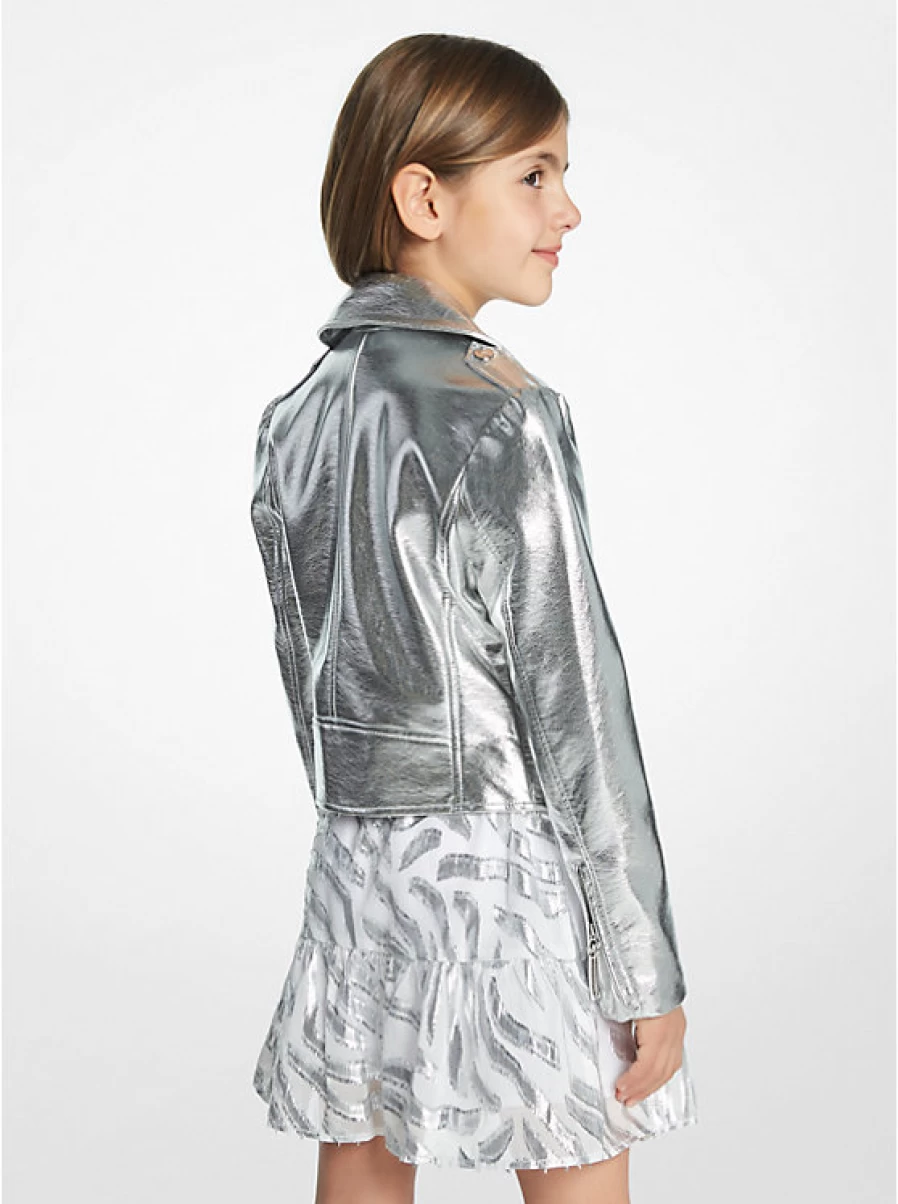 Michael Kors Kids' Motorcycle Jacket with Metal Coating & Zipper Detail