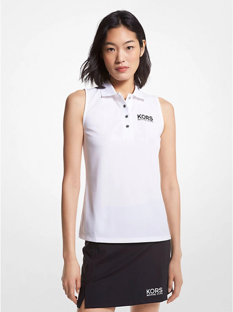 Michael Kors Women's Sleeveless Pique Golf Polo Shirt with Logo Design