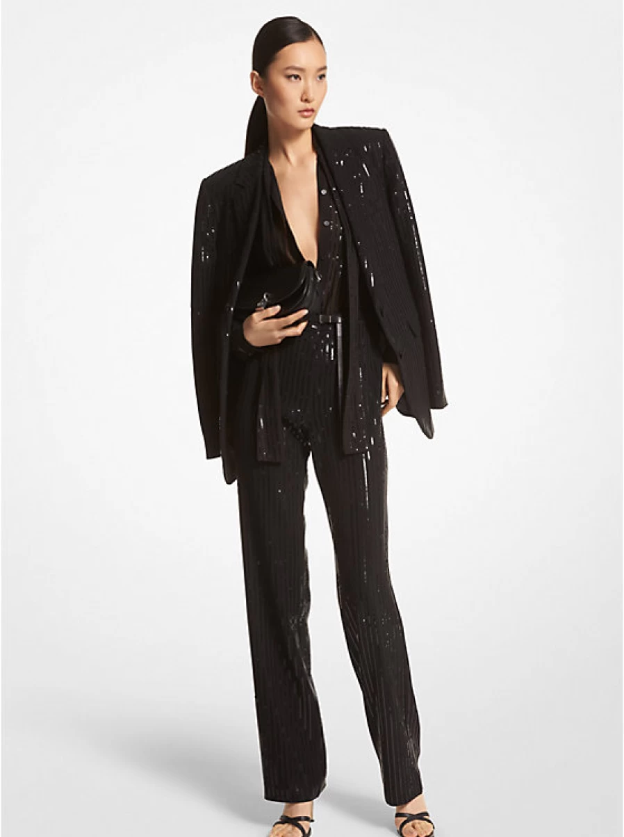 Michael Kors Women's Glitter Stripe Crepe Blazer with Notched Lapels