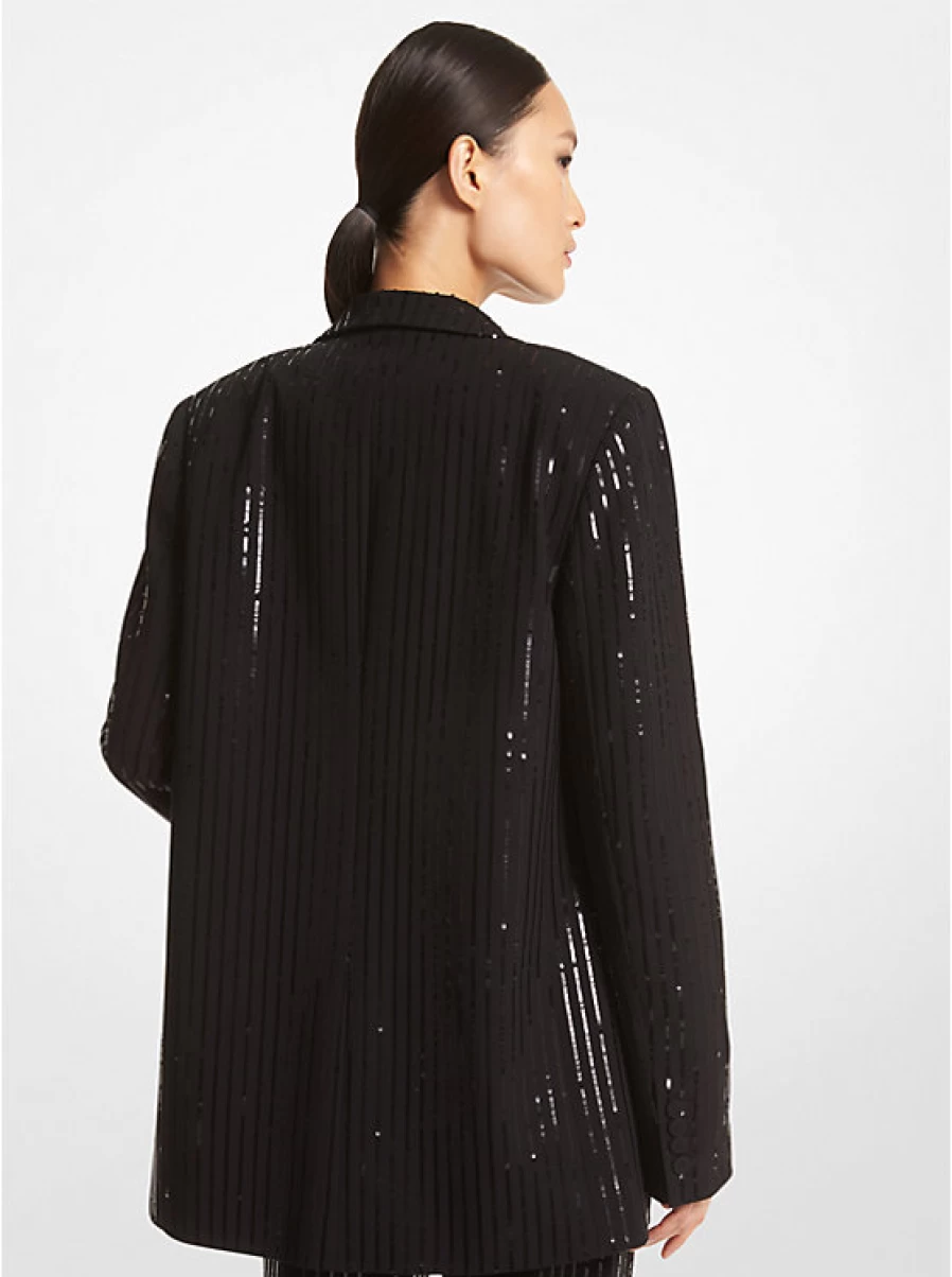 Michael Kors Women's Glitter Stripe Crepe Blazer with Notched Lapels