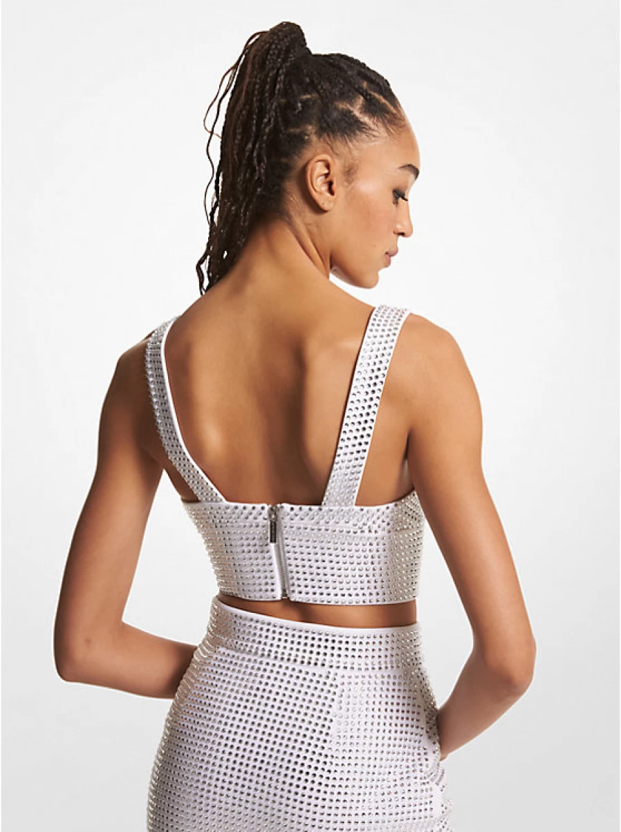Michael Kors Women's Embellished Crepe Bustier Top with Crystal Details