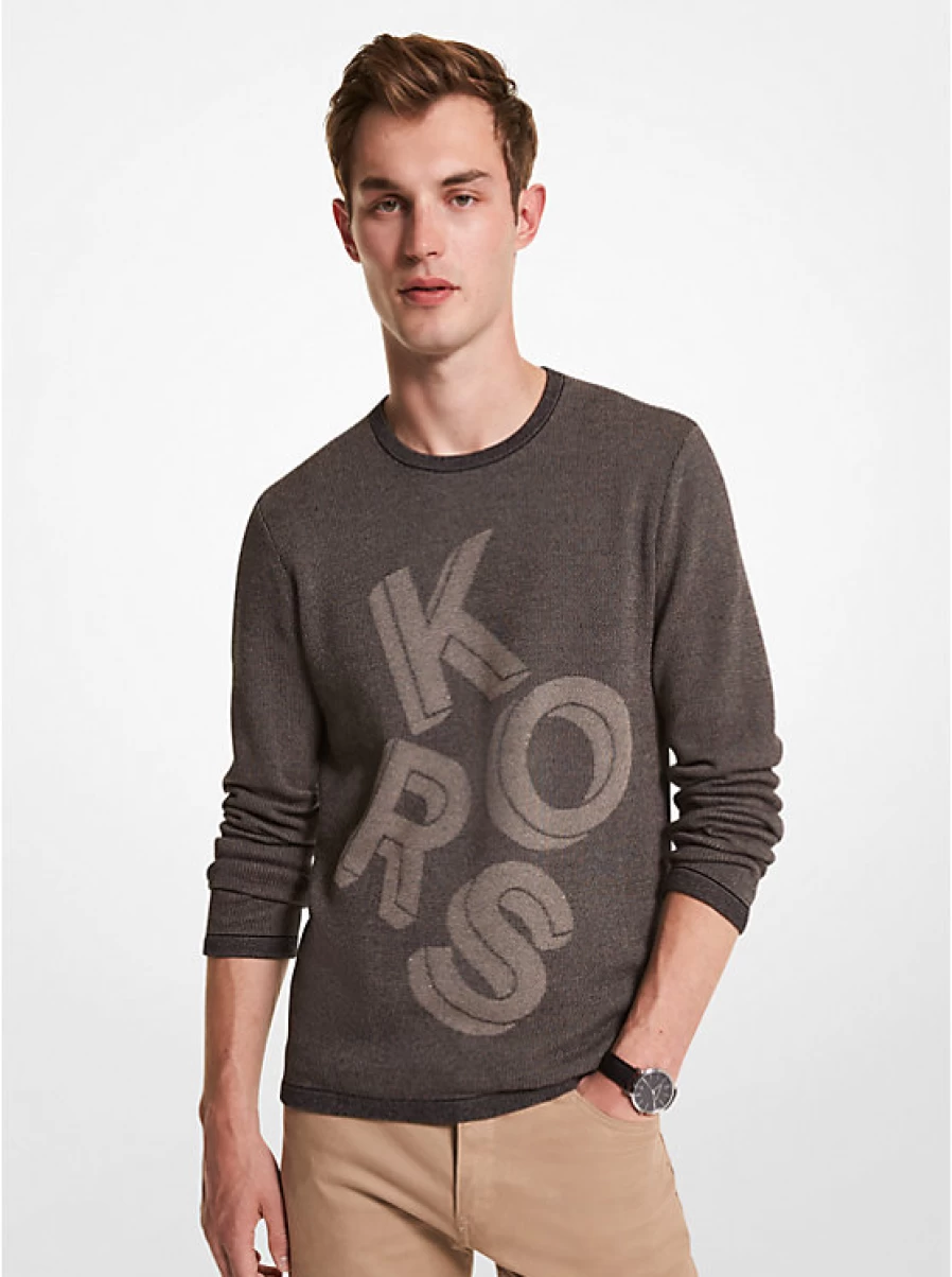 Michael Kors Men's Cotton Jacquard Sweater with Embroidered Logo