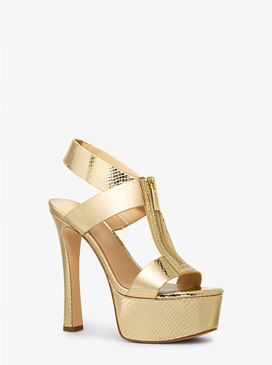 Michael Kors Women's Berkley Platform Sandals in Embossed Metallic Snake-Pattern Leather