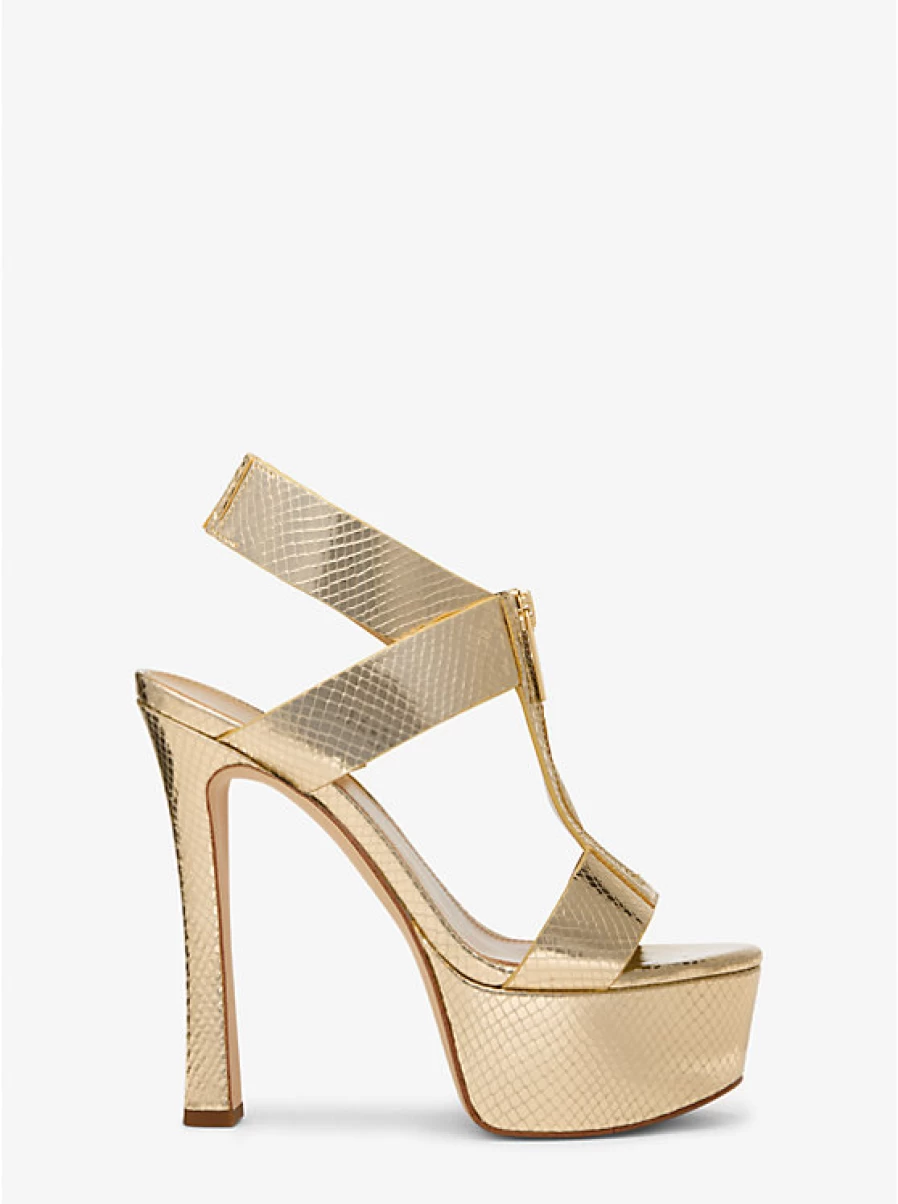 Michael Kors Women's Berkley Platform Sandals in Embossed Metallic Snake-Pattern Leather