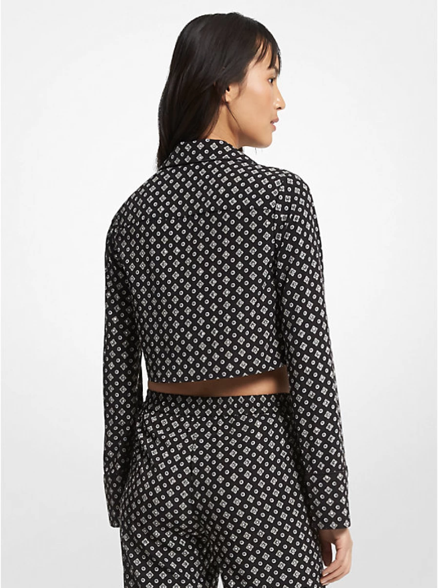Michael Kors Women's Short Pajama Shirt - Crinkled Crepe with Printed Medallions and Nail Design
