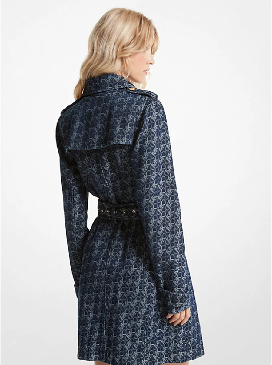 Michael Kors Women's Jacquard Denim Trench Coat with Empire Signature Logo