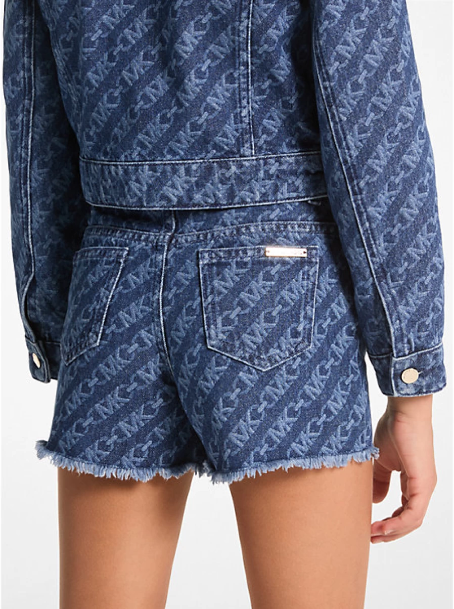 Michael Kors Kids' Printed Denim Shorts with Empire Logo for Children