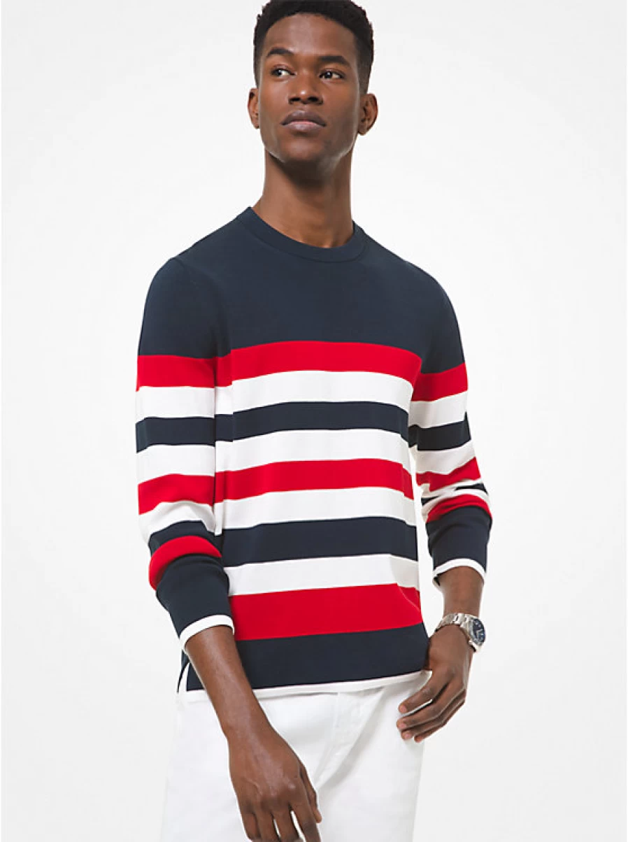 Michael Kors Men's Striped Cotton Sweater - Classic Casual Knit Top