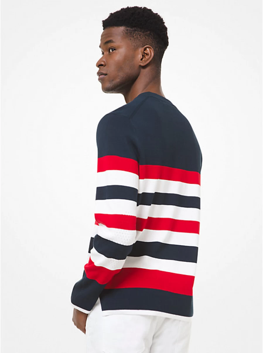 Michael Kors Men's Striped Cotton Sweater - Classic Casual Knit Top