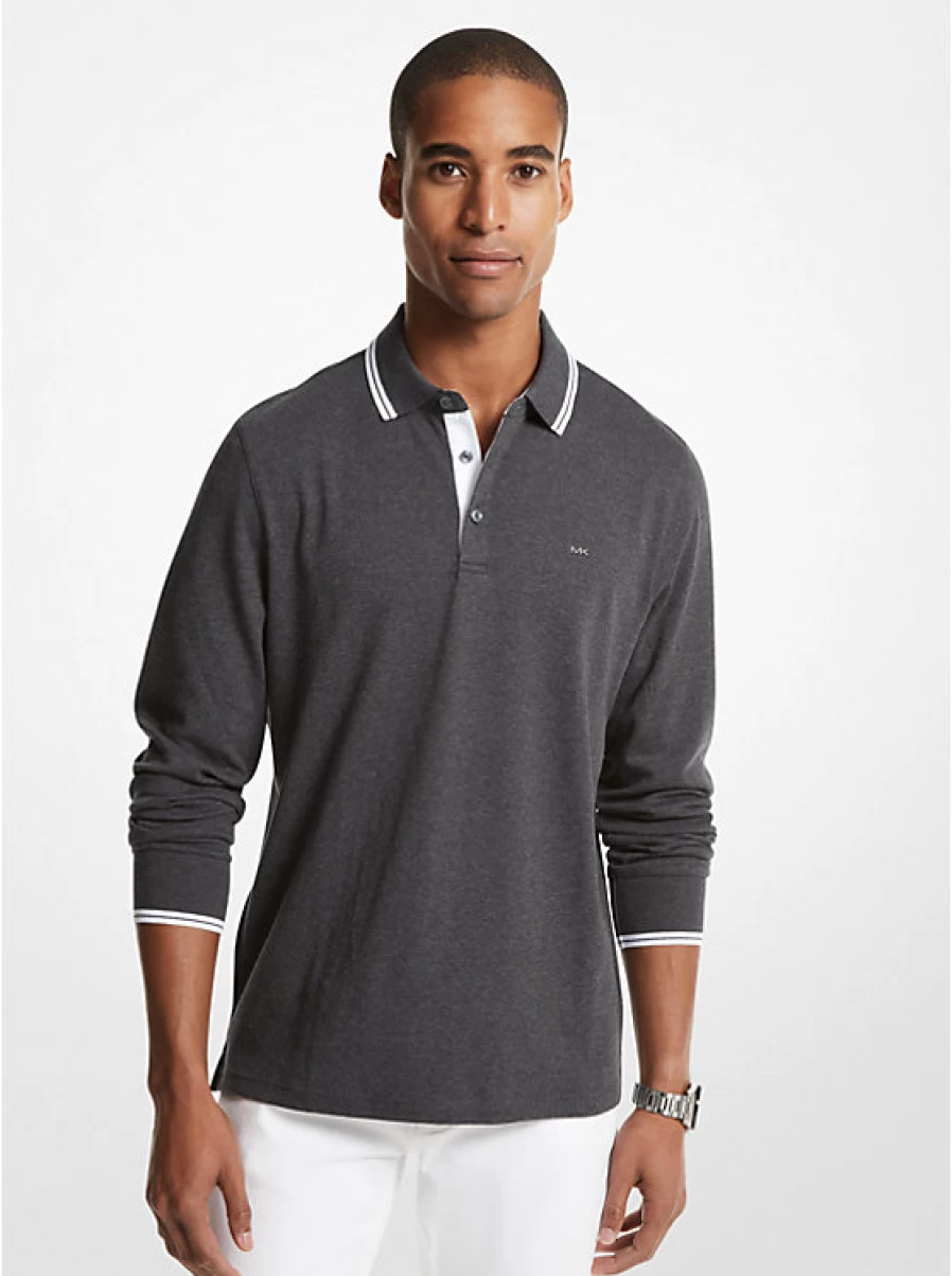Michael Kors Men's Greenwich Polo Shirt - 100% Cotton Long Sleeve Casual Top