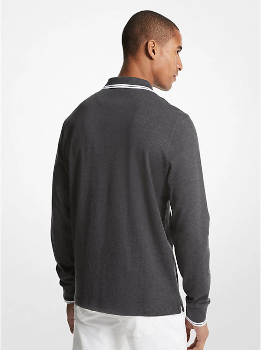 Michael Kors Men's Greenwich Polo Shirt - 100% Cotton Long Sleeve Casual Top