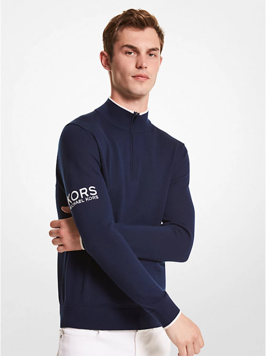 Michael Kors Men's Merino Wool Quarter-Zip Long Sleeve Golf Sweater