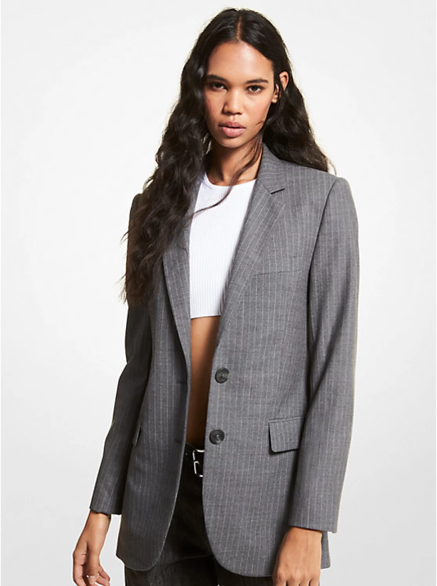 Michael Kors Women's Stretch Wool Boyfriend Blazer with Grooves - Comfortable & Stylish Tailored Jacket