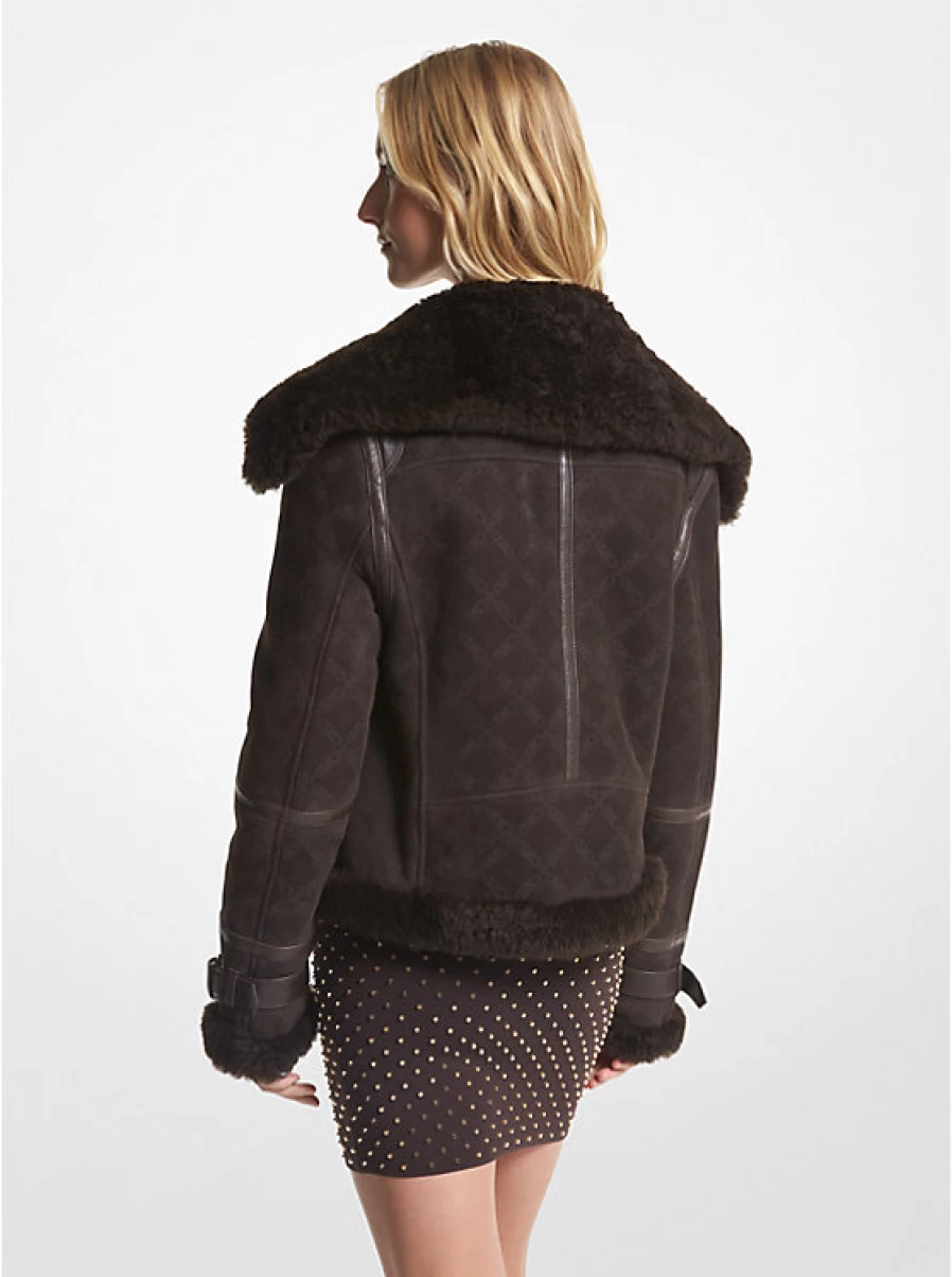 Michael Kors Women's Lambskin & Suede Bomber Jacket with Embossed Empire Logo