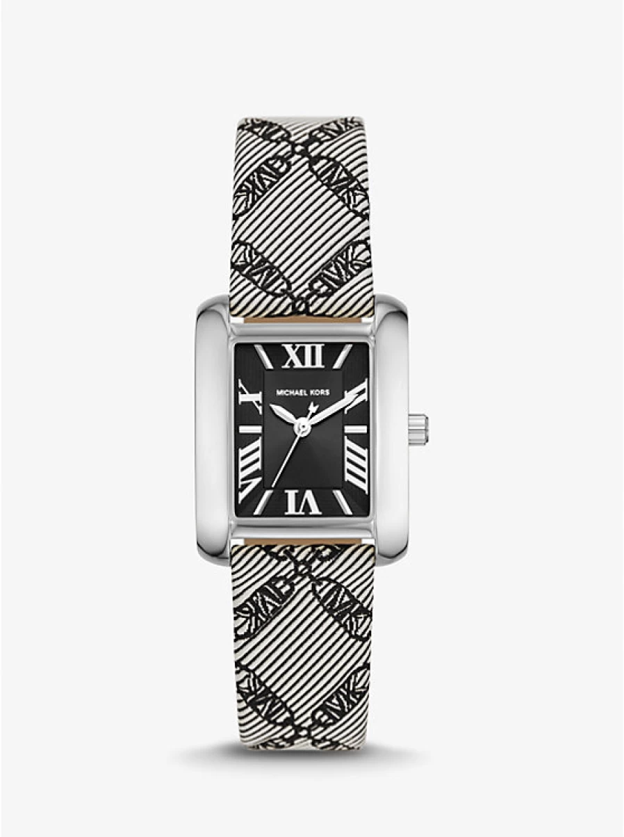 Michael Kors Women's Emery Miniature Silver Watch with Jacquard Bracelet and Empire Logo