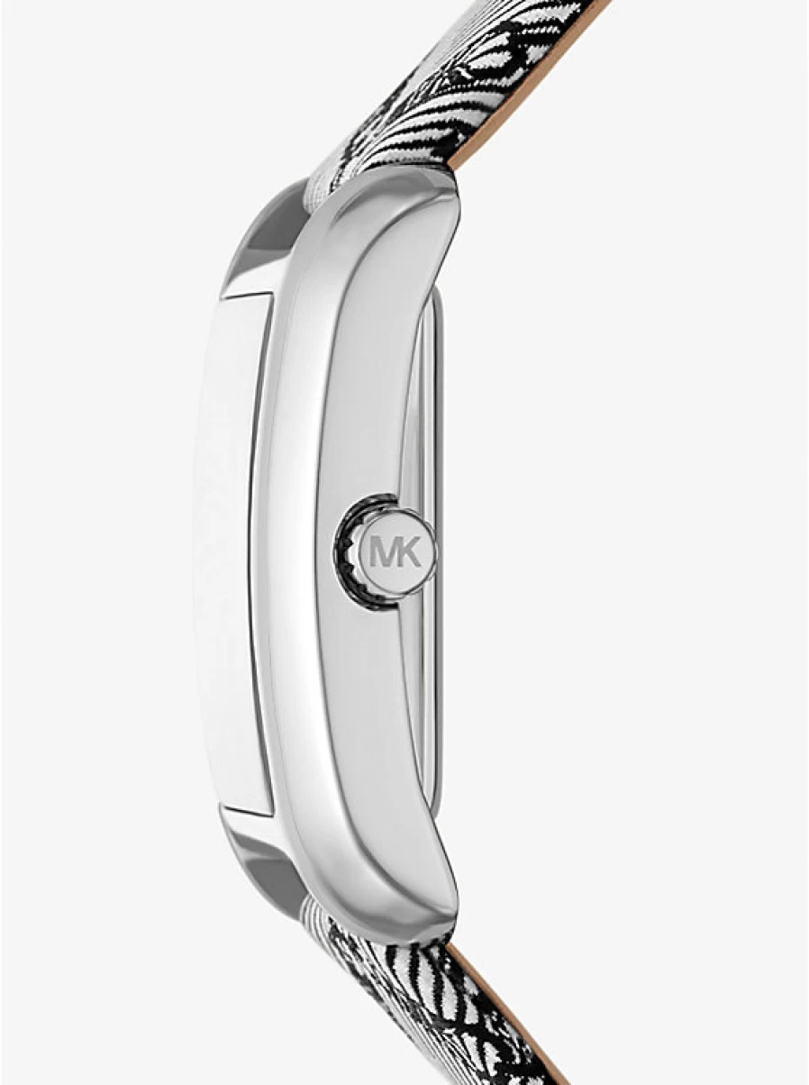 Michael Kors Women's Emery Miniature Silver Watch with Jacquard Bracelet and Empire Logo