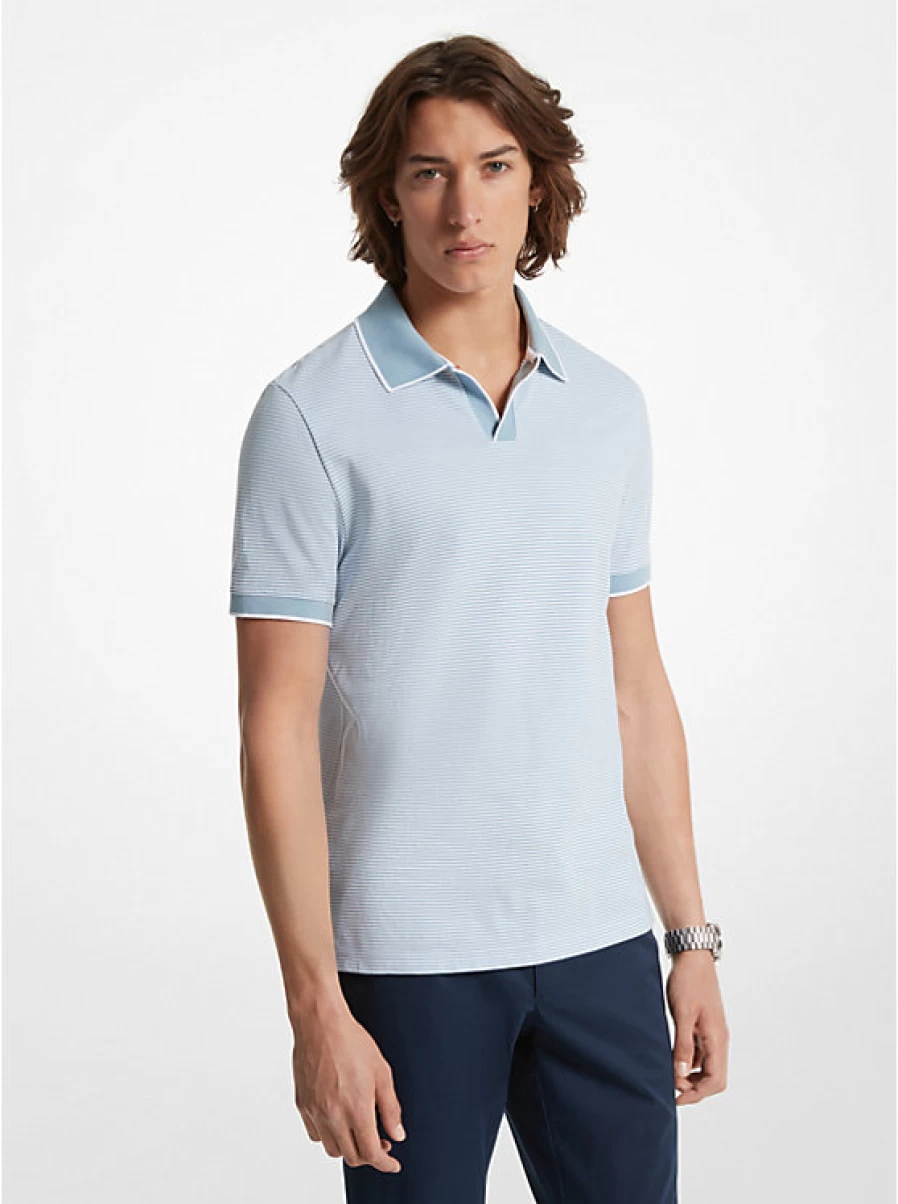 Michael Kors Men's Textured Cotton Polo Shirt - Classic Fit Casual Knit Top