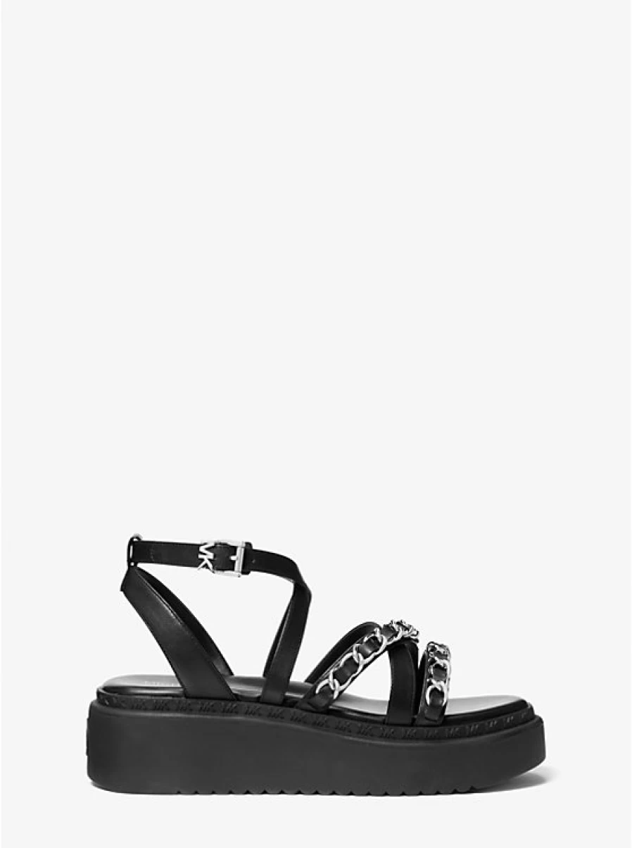 Michael Kors Women's Issa Leather Sandals with Platform Sole and Ornamental Details