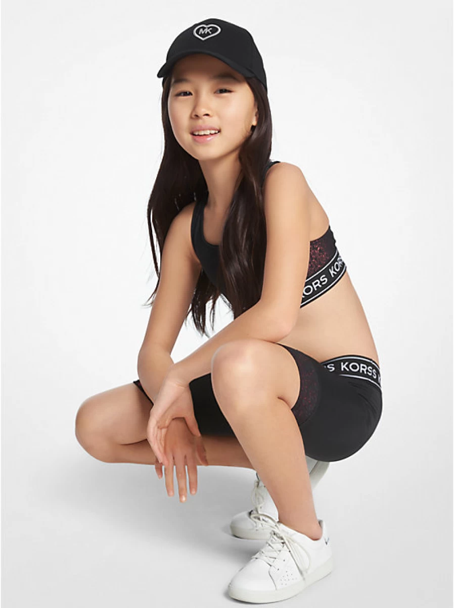 Michael Kors Kids' Stretchy Jersey Bike Shorts with Short Sleeves and Tape Logo
