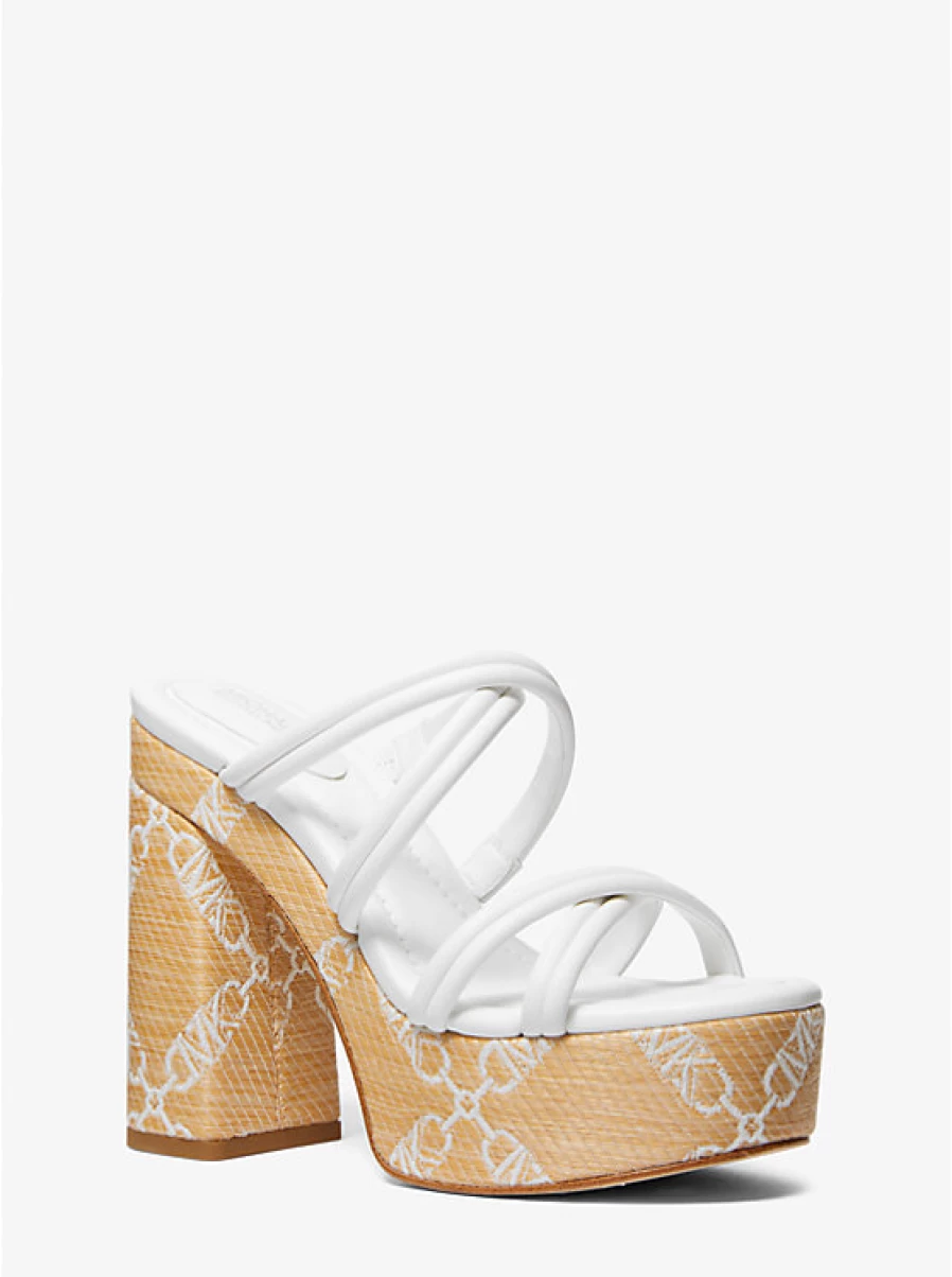 Michael Kors Women's Corrine Platform Sandals - Jacquard & Straw Design with Empire Logo