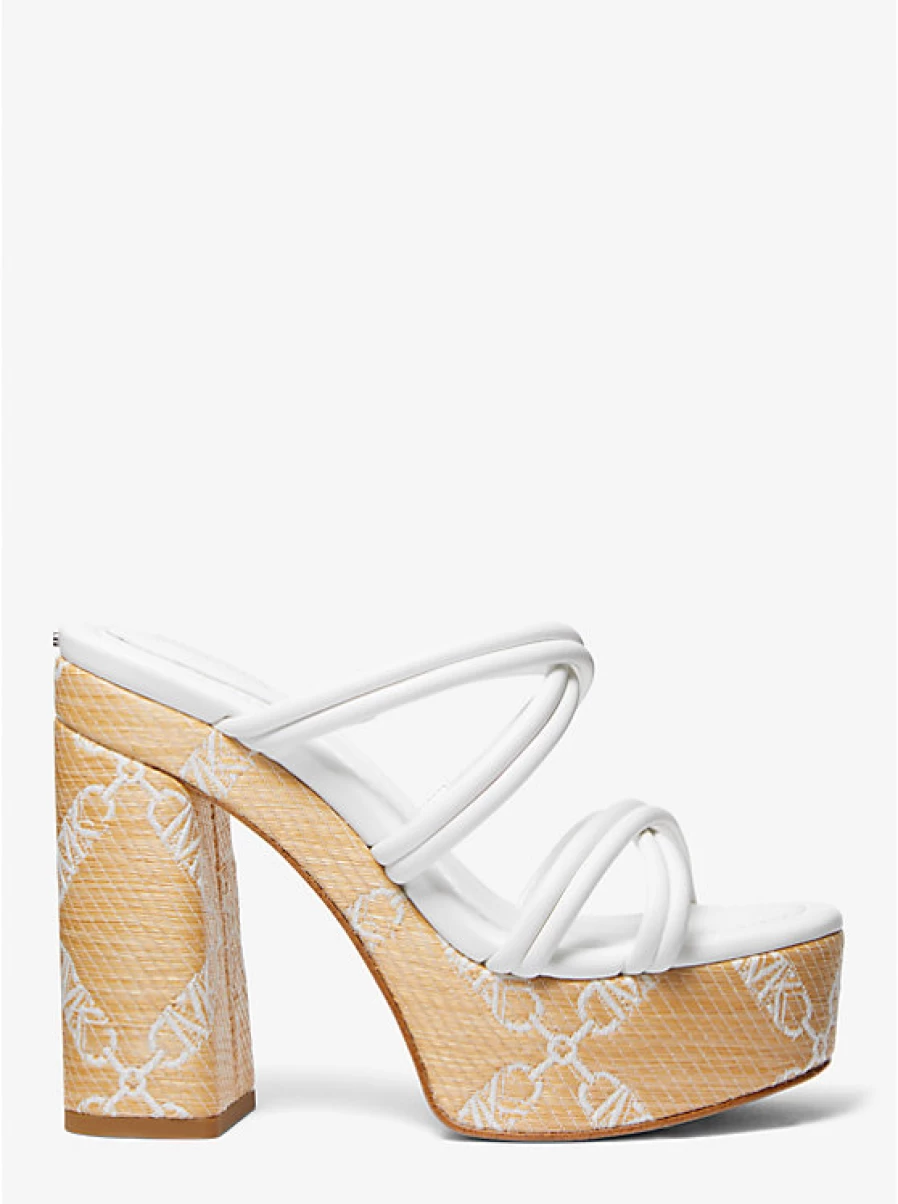 Michael Kors Women's Corrine Platform Sandals - Jacquard & Straw Design with Empire Logo