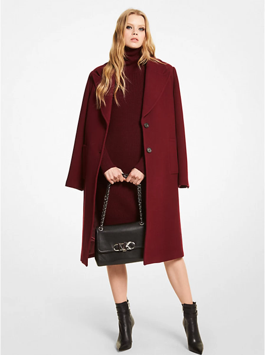 Michael Kors Women's Oversized Melton Wool Coat - Classic Long Winter Trench Coat