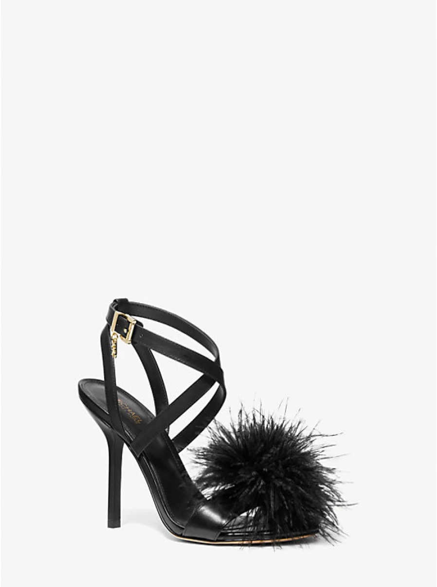 Michael Kors Women's Whitby Leather Sandal with Feather Detail - Stylish & Comfortable Footwear