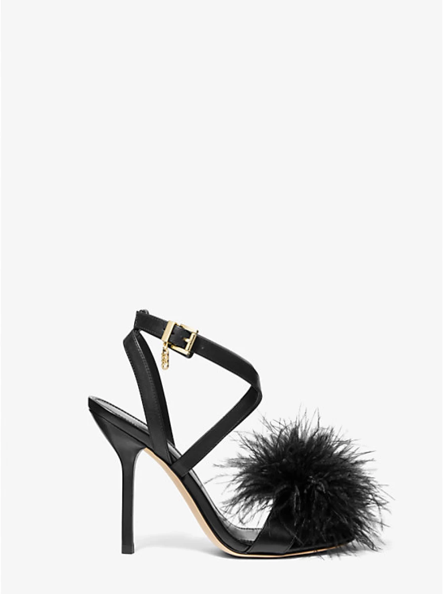 Michael Kors Women's Whitby Leather Sandal with Feather Detail - Stylish & Comfortable Footwear