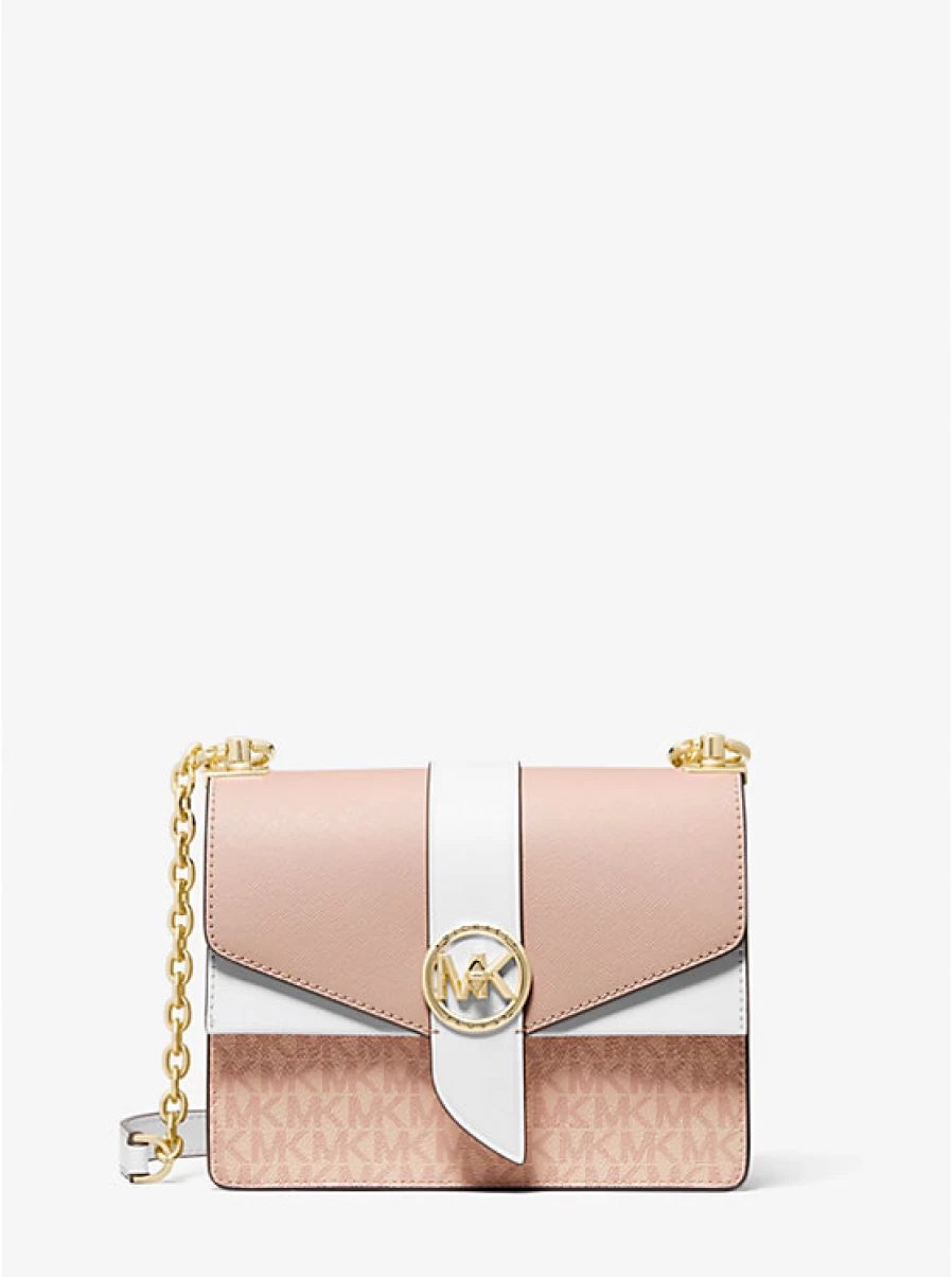 Michael Kors Women's Saffiano Leather Small Greenwich Crossbody Bag with Adjustable Shoulder Strap & Color Block Design