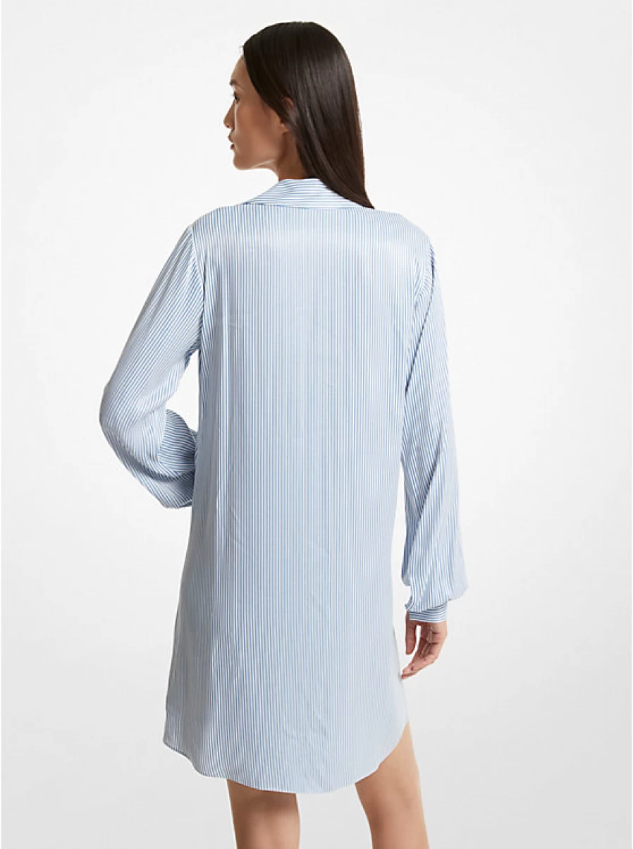 Michael Kors Women's Pinstriped Satin Shirtdress with Belt for Elegant Office Wear