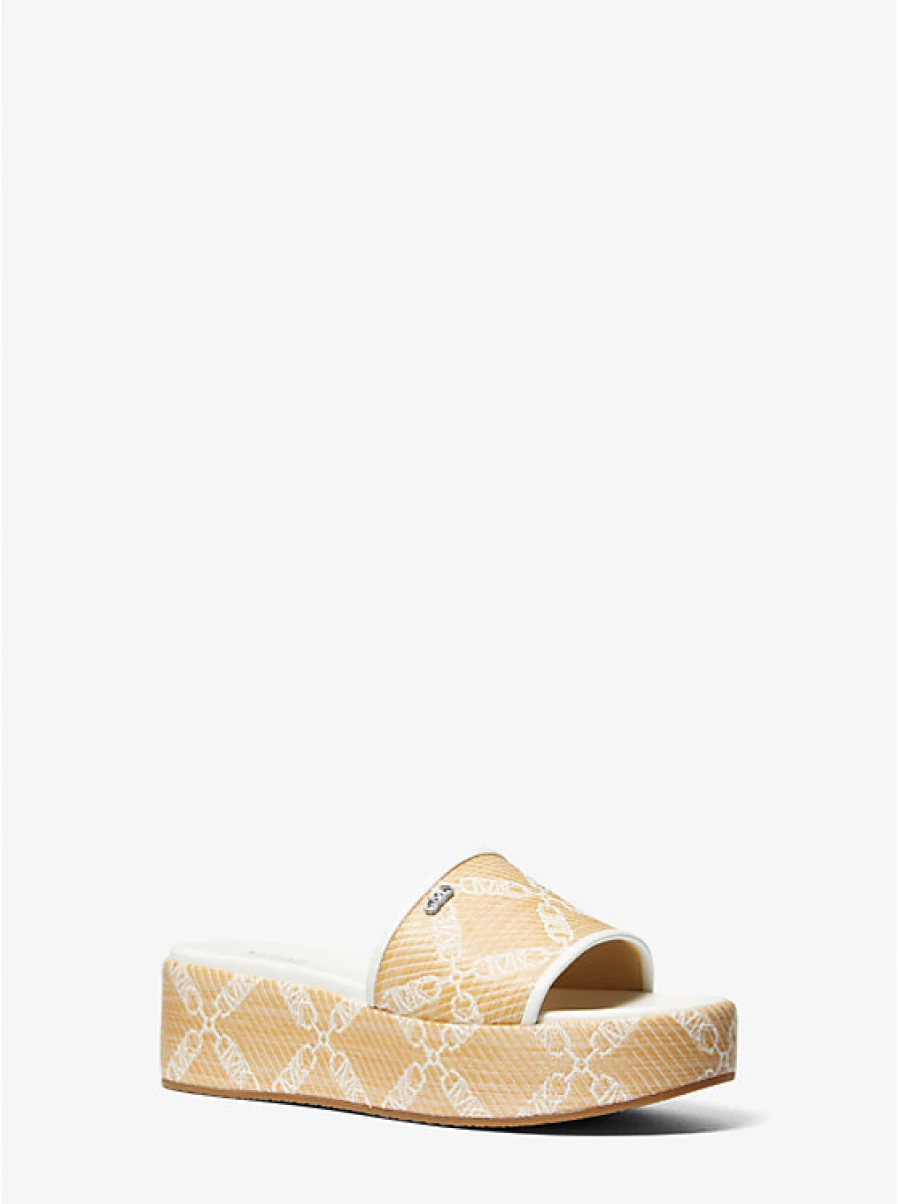 Michael Kors Women's Ember Jacquard & Straw Platform Sandals with Empire Logo